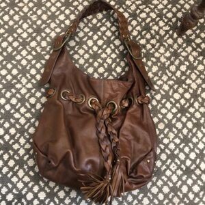 Kooba brown braided tassel handbag